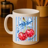 Cute Coquette Patriotic USA America Red White Blue Cherries Coffee Mug thumb 4