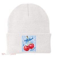 Cute Coquette Patriotic USA America Red White Blue Cherries Beanie thumb 0