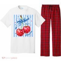 Cute Coquette Patriotic USA America Red White Blue Cherries Pajama Set thumb 0