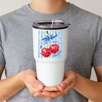Cute Coquette Patriotic USA America Red White Blue Cherries Tumbler thumb 2