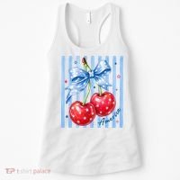 Cute Coquette Patriotic USA America Red White Blue Cherries Women's Tank Top thumb 0