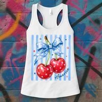 Cute Coquette Patriotic USA America Red White Blue Cherries Women's Tank Top thumb 3