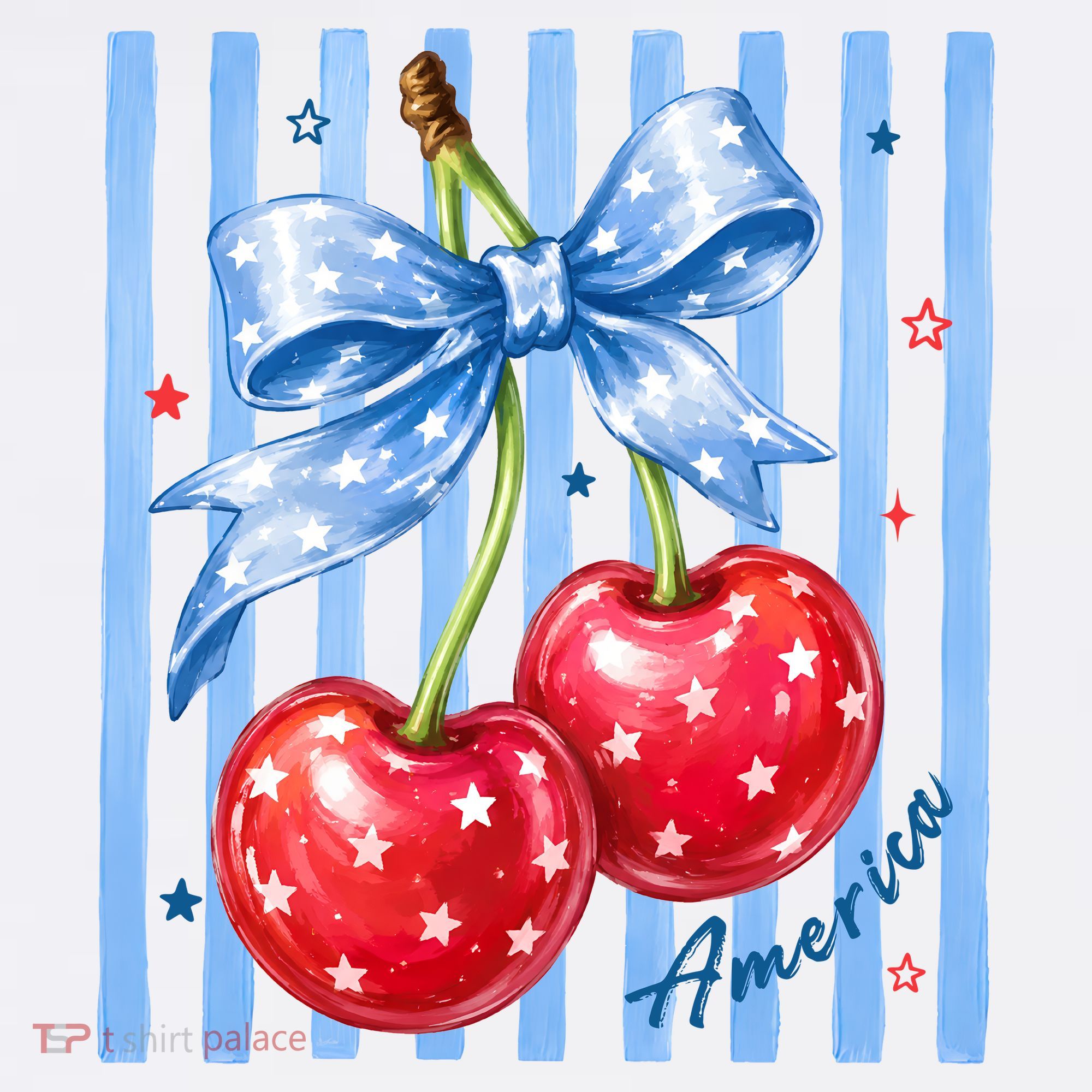 Cute Coquette Patriotic USA America Red White Blue Cherries Women's Tank Top