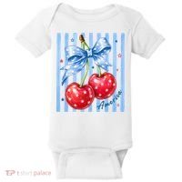 Cute Coquette Patriotic USA America Red White Blue Cherries Baby Bodysuit thumb 0