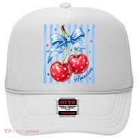 Cute Coquette Patriotic USA America Red White Blue Cherries Hat thumb 0