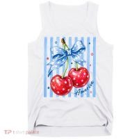 Cute Coquette Patriotic USA America Red White Blue Cherries Tank Top thumb 0