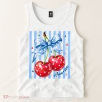 Cute Coquette Patriotic USA America Red White Blue Cherries Tank Top thumb 2