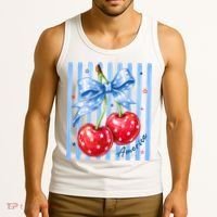 Cute Coquette Patriotic USA America Red White Blue Cherries Tank Top thumb 3