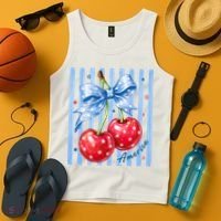 Cute Coquette Patriotic USA America Red White Blue Cherries Tank Top thumb 4