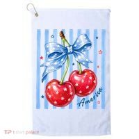 Cute Coquette Patriotic USA America Red White Blue Cherries Golf Towel thumb 0