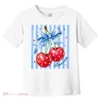 Cute Coquette Patriotic USA America Red White Blue Cherries Toddler T-Shirt thumb 0