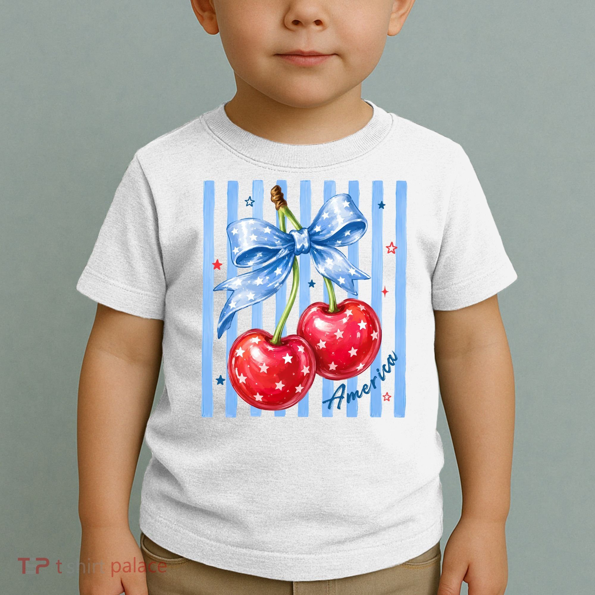 Cute Coquette Patriotic USA America Red White Blue Cherries Toddler T-Shirt