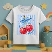 Cute Coquette Patriotic USA America Red White Blue Cherries Toddler T-Shirt thumb 3