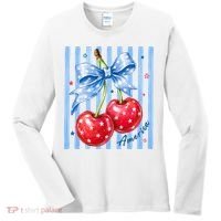 Cute Coquette Patriotic USA America Red White Blue Cherries Women's Long Sleeve Shirt thumb 0