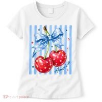 Cute Coquette Patriotic USA America Red White Blue Cherries Women's T-Shirt thumb 0