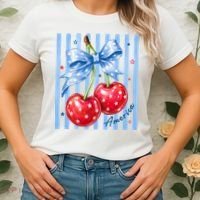 Cute Coquette Patriotic USA America Red White Blue Cherries Women's T-Shirt thumb 2