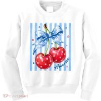 Cute Coquette Patriotic USA America Red White Blue Cherries Kids Sweatshirt thumb 0