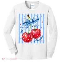 Cute Coquette Patriotic USA America Red White Blue Cherries Kids Long Sleeve Shirt thumb 0