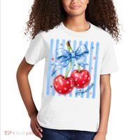 Cute Coquette Patriotic USA America Red White Blue Cherries Kids T-Shirt thumb 2