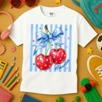 Cute Coquette Patriotic USA America Red White Blue Cherries Kids T-Shirt thumb 3