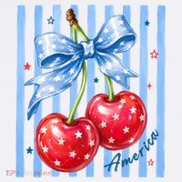 Cute Coquette Patriotic USA America Red White Blue Cherries Kids T-Shirt thumb 4