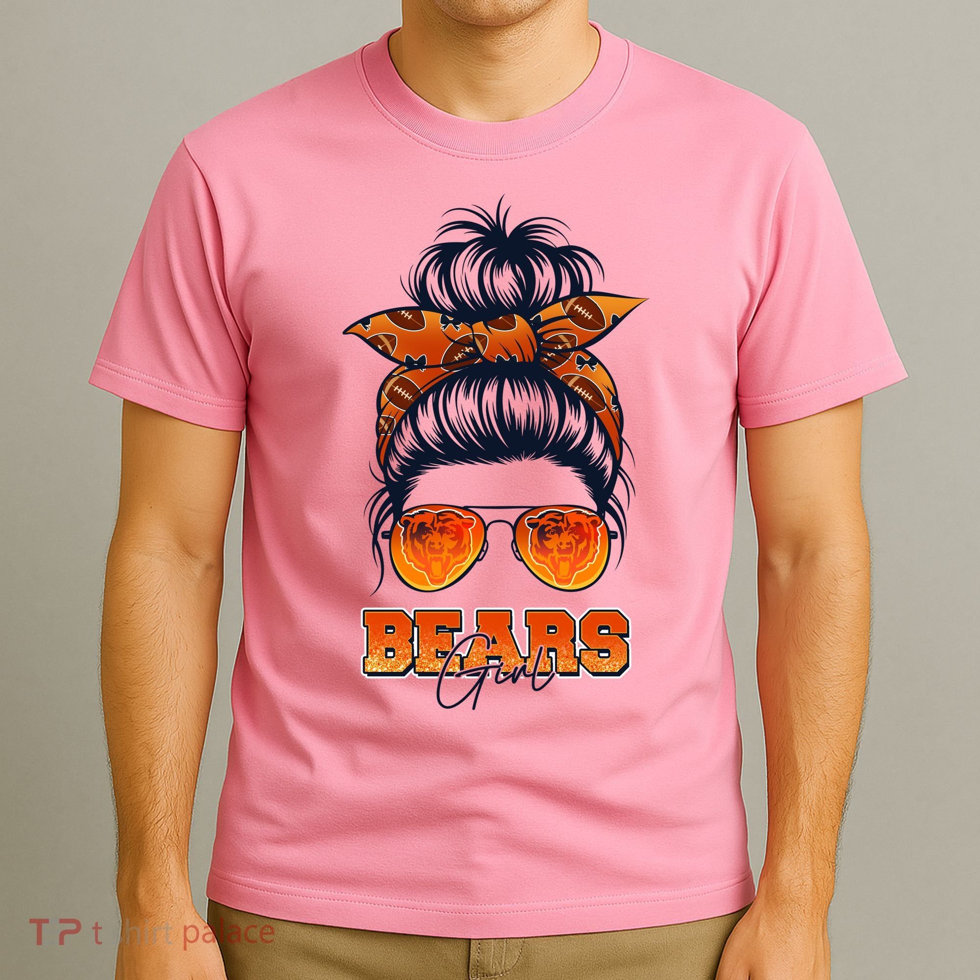 Cute Coquette Retro Bears Girl Messy Bun Bandana Sports Team T-Shirt