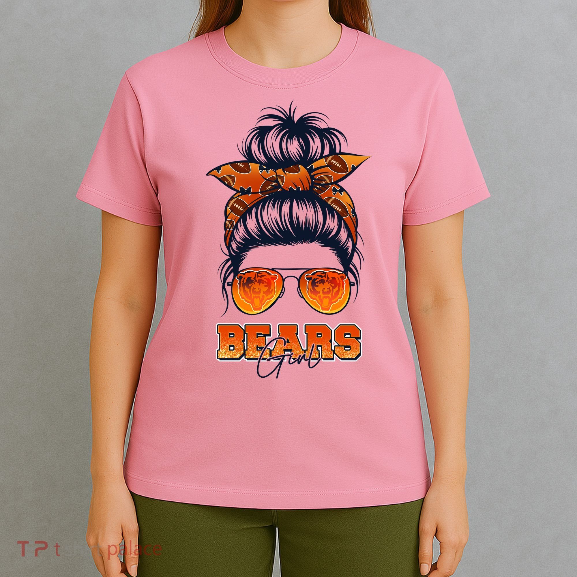 Cute Coquette Retro Bears Girl Messy Bun Bandana Sports Team T-Shirt