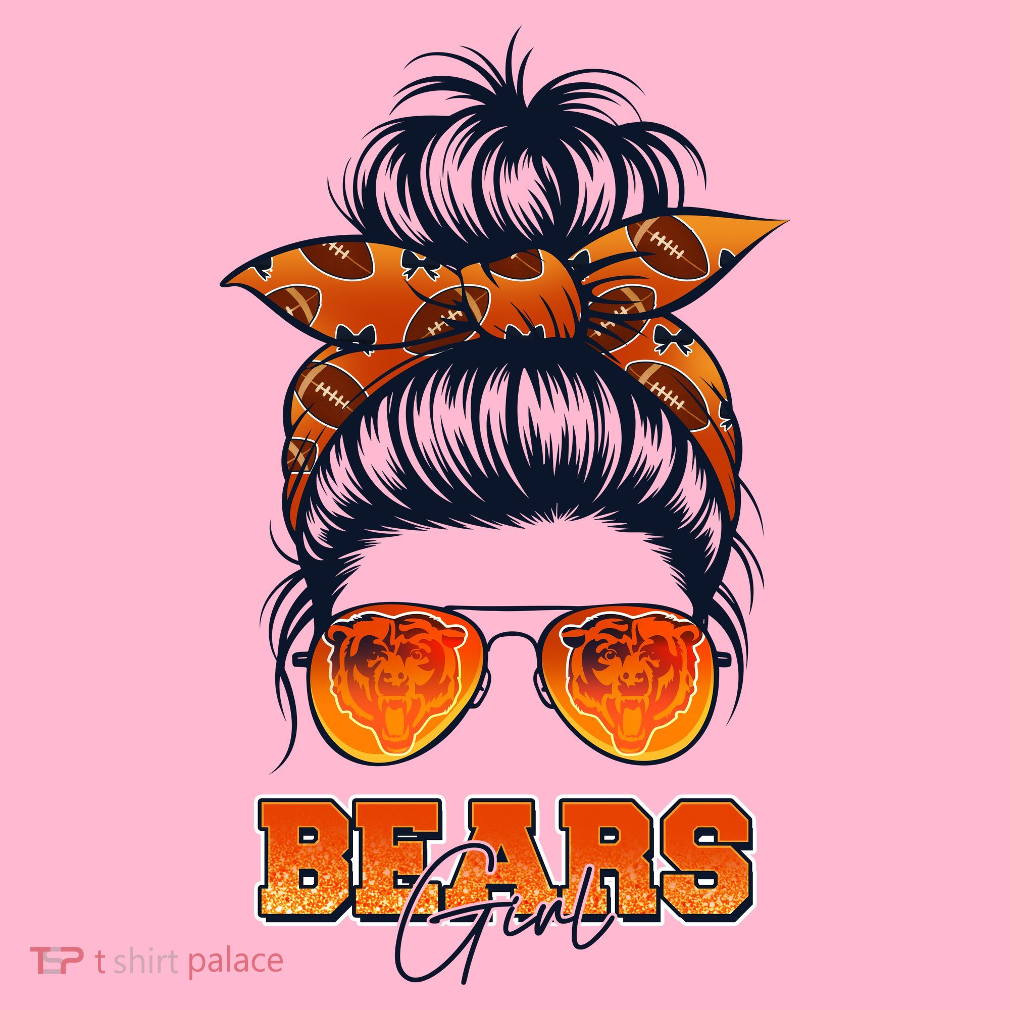 Cute Coquette Retro Bears Girl Messy Bun Bandana Sports Team T-Shirt