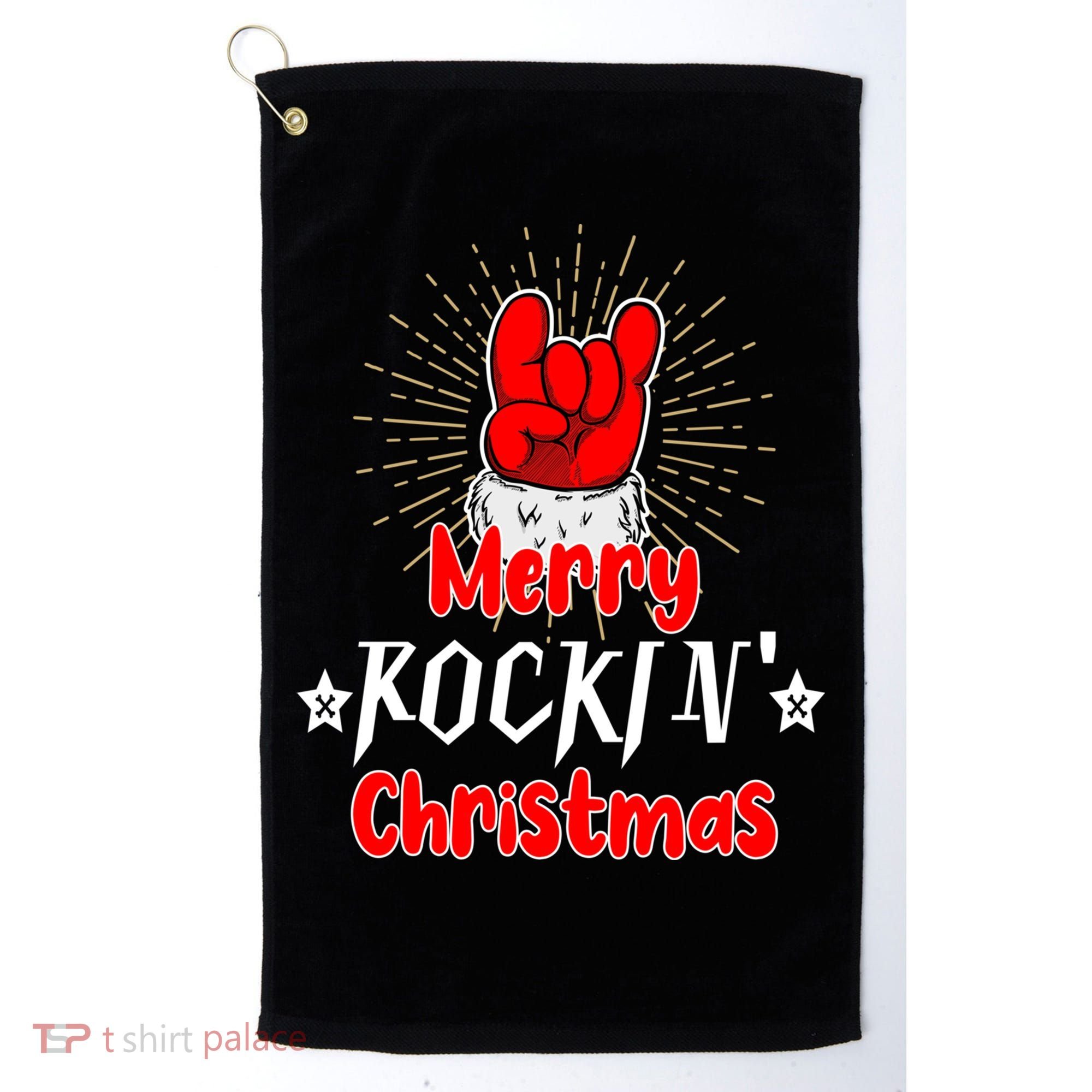 Christmas Cool Rock And Roll Santa Hand Merry Rockin Xmas Funny Gift Golf Towel