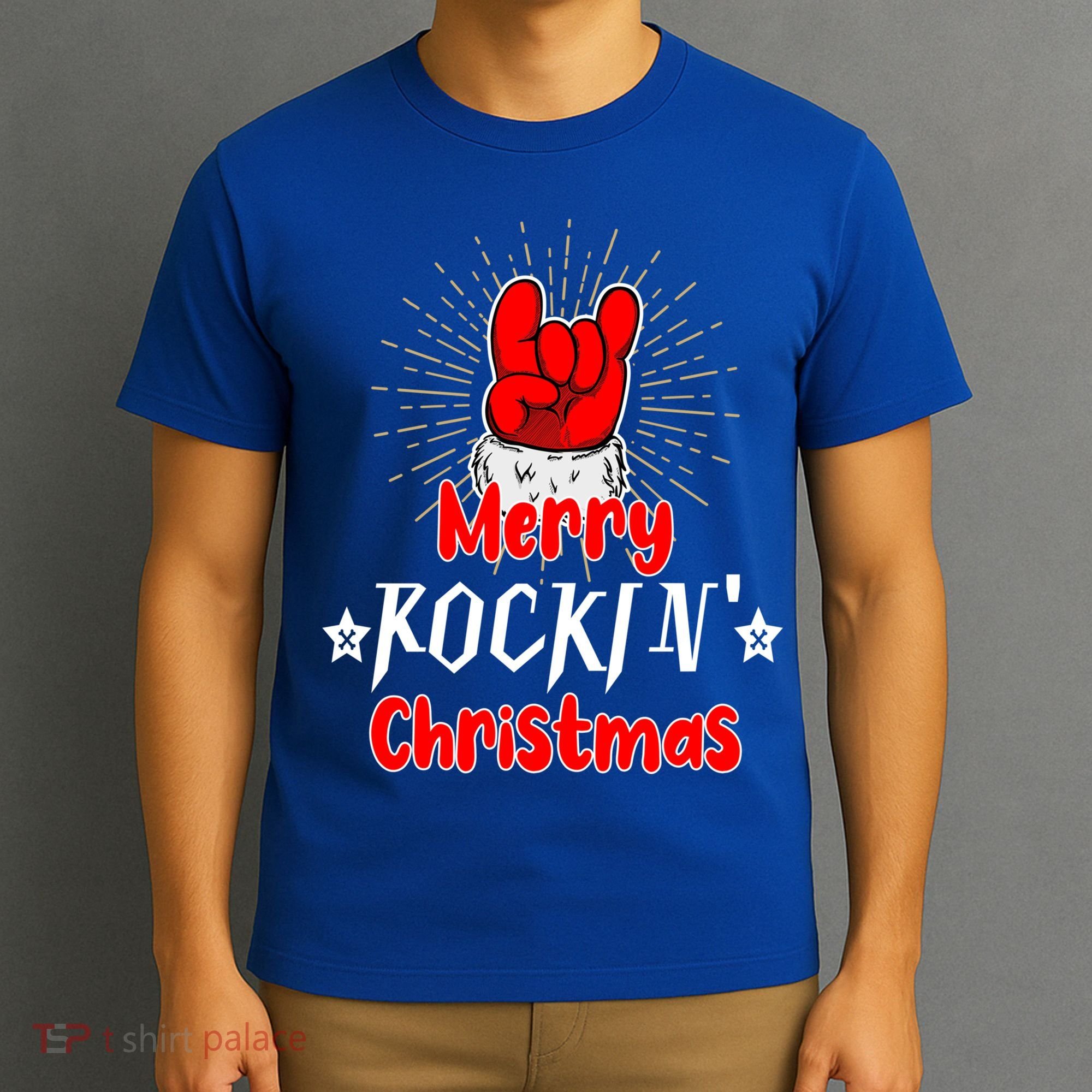 Christmas Cool Rock And Roll Santa Hand Merry Rockin Xmas Funny Gift T-Shirt