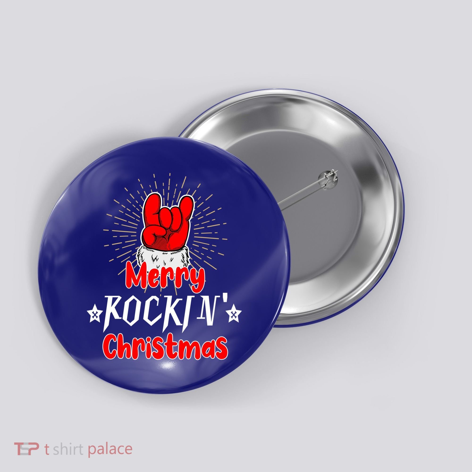 Christmas Cool Rock And Roll Santa Hand Merry Rockin Xmas Funny Gift Button