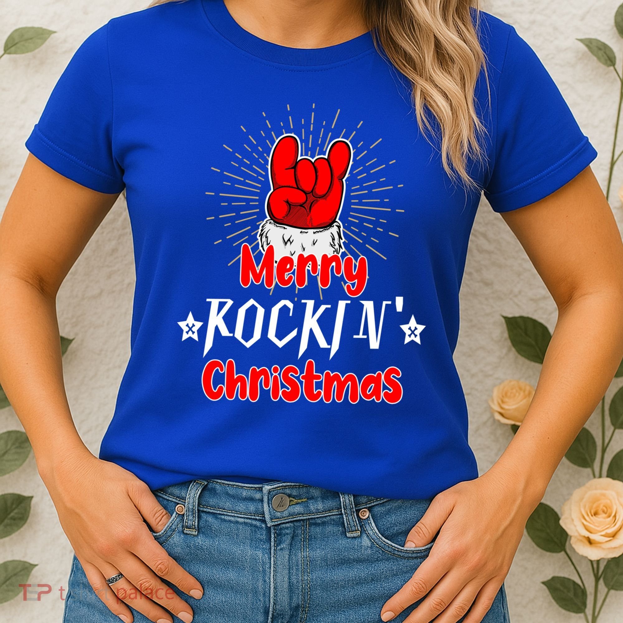 Christmas Cool Rock And Roll Santa Hand Merry Rockin Xmas Funny Gift Women's T-Shirt