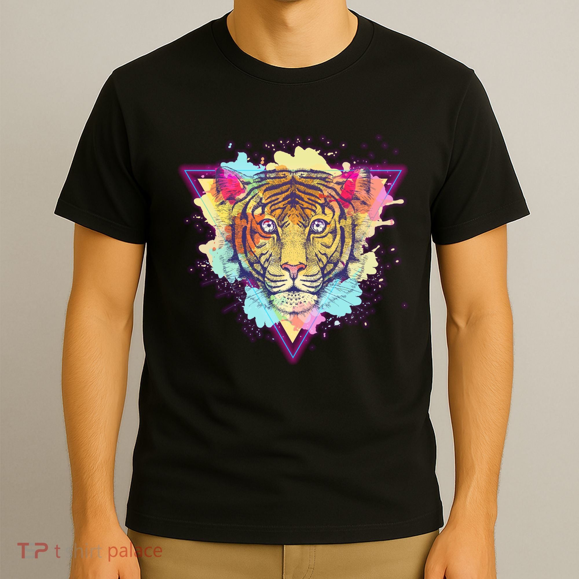 Cool Cute Retro 80s Watercolor Tiger T-Shirt