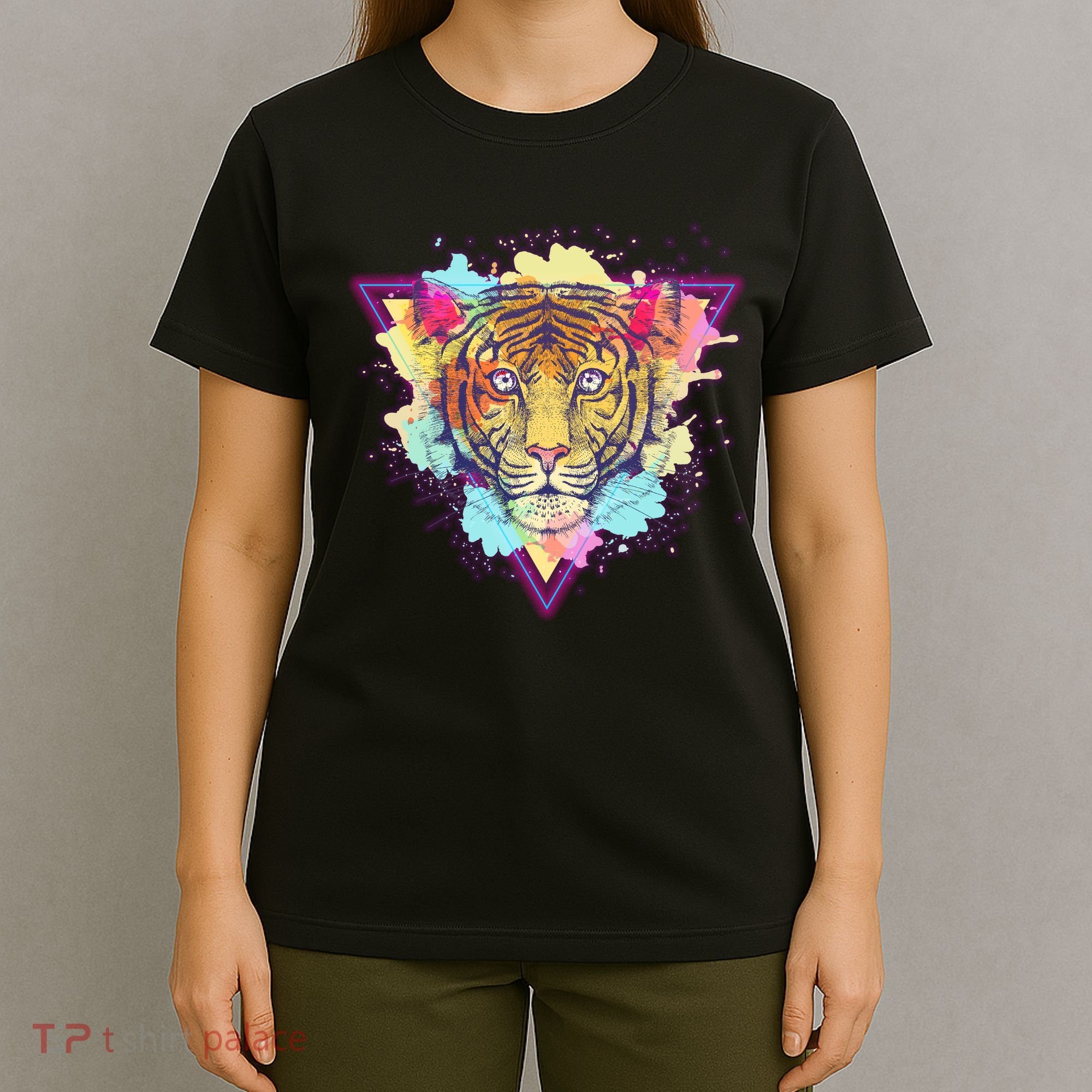 Cool Cute Retro 80s Watercolor Tiger T-Shirt