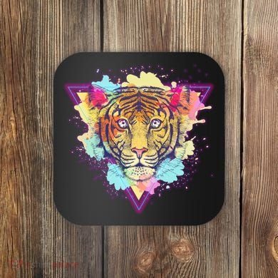 Cool Cute Retro 80s Watercolor Tiger Coaster