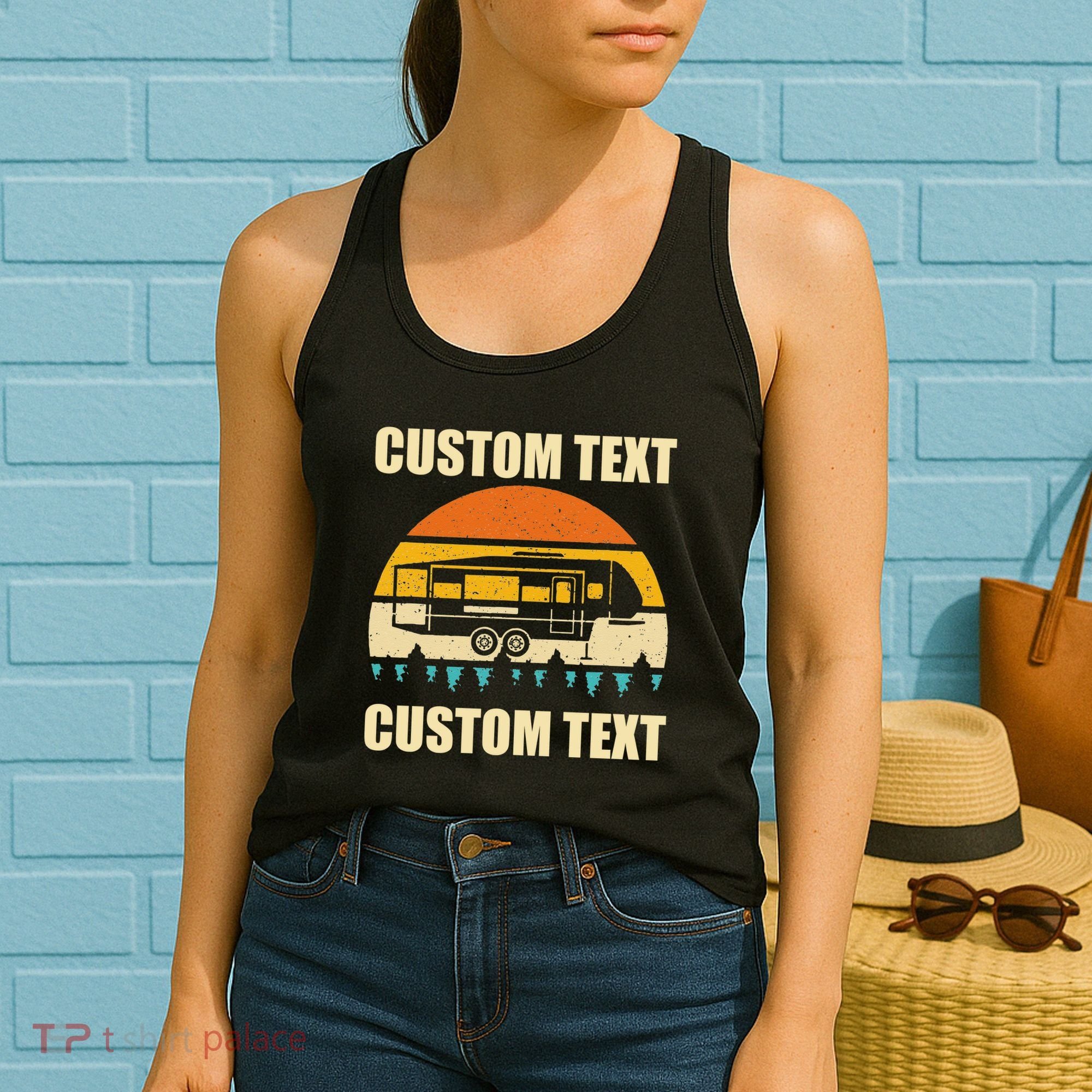 Custom Camper Rv Camping Road Trip Personalize Text Women's Tank Top