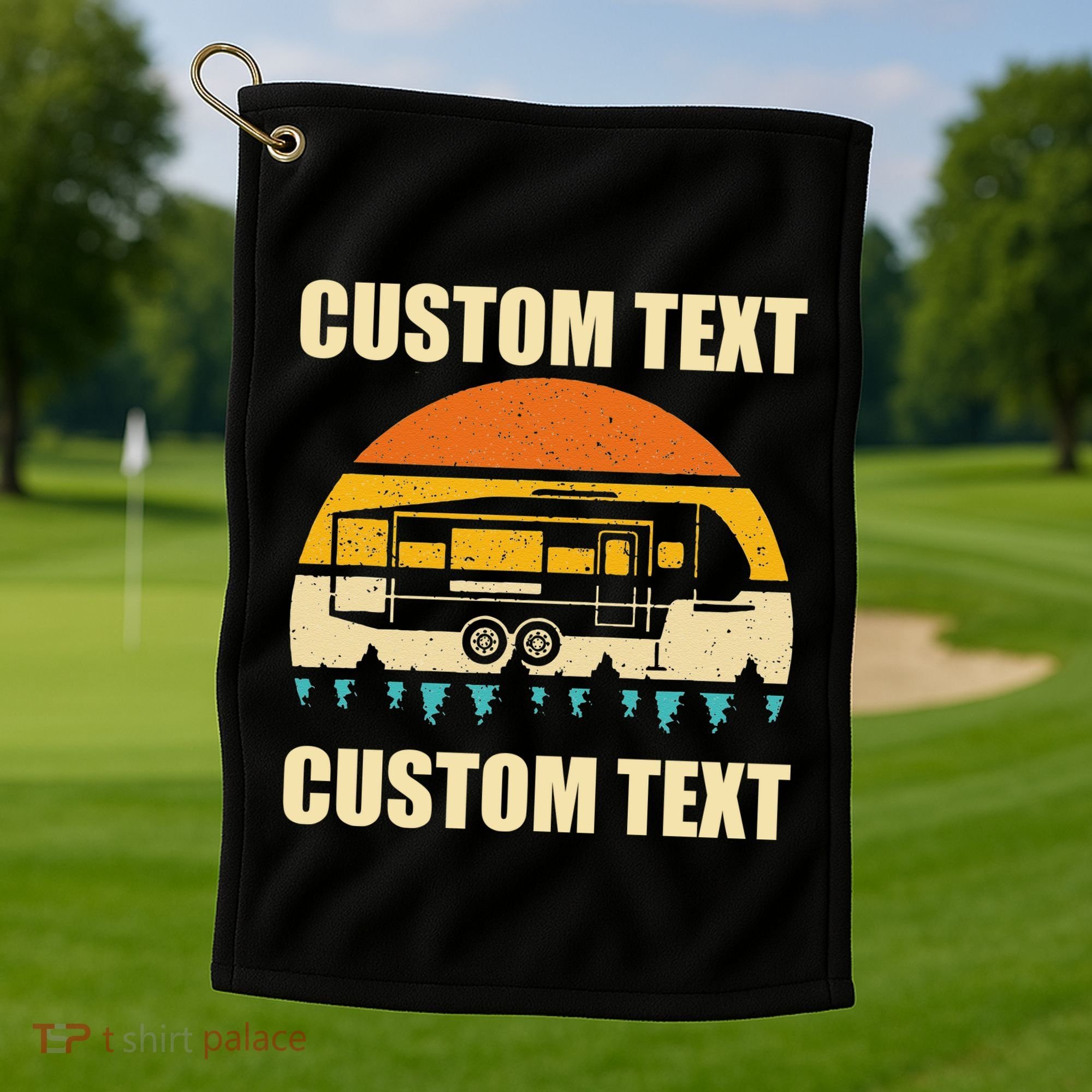 Custom Camper Rv Camping Road Trip Personalize Text Golf Towel