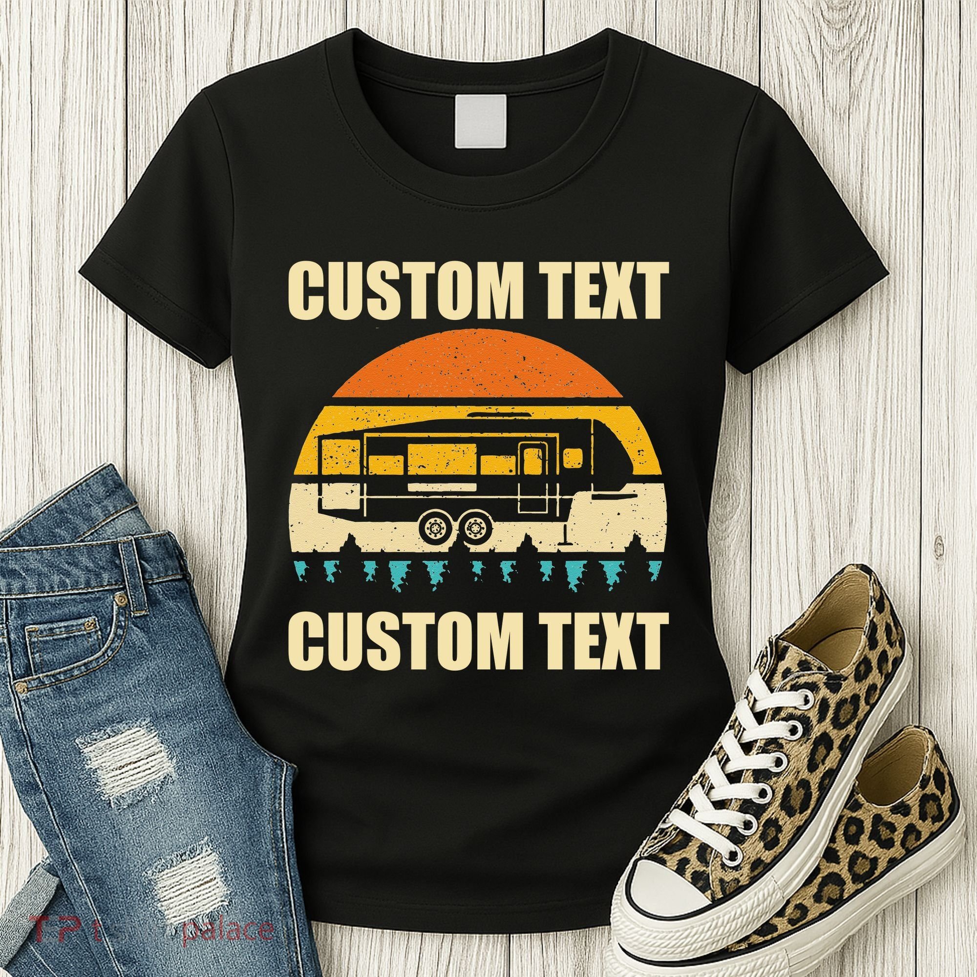 Custom Camper Rv Camping Road Trip Personalize Text Women's T-Shirt