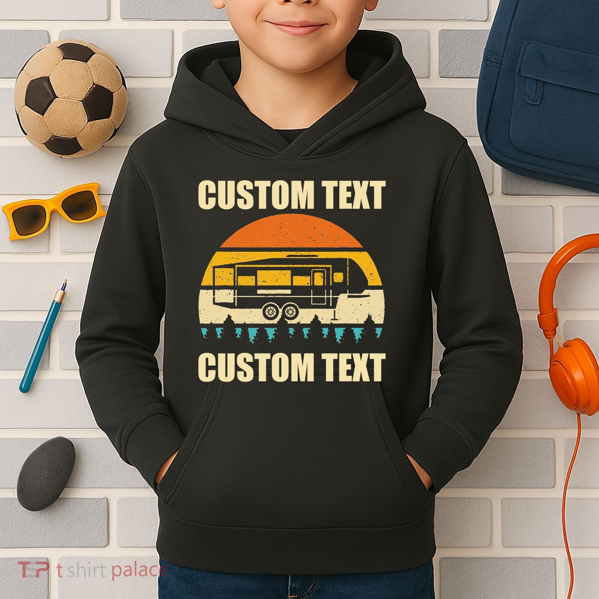 Custom Camper Rv Camping Road Trip Personalize Text Kids Hoodie