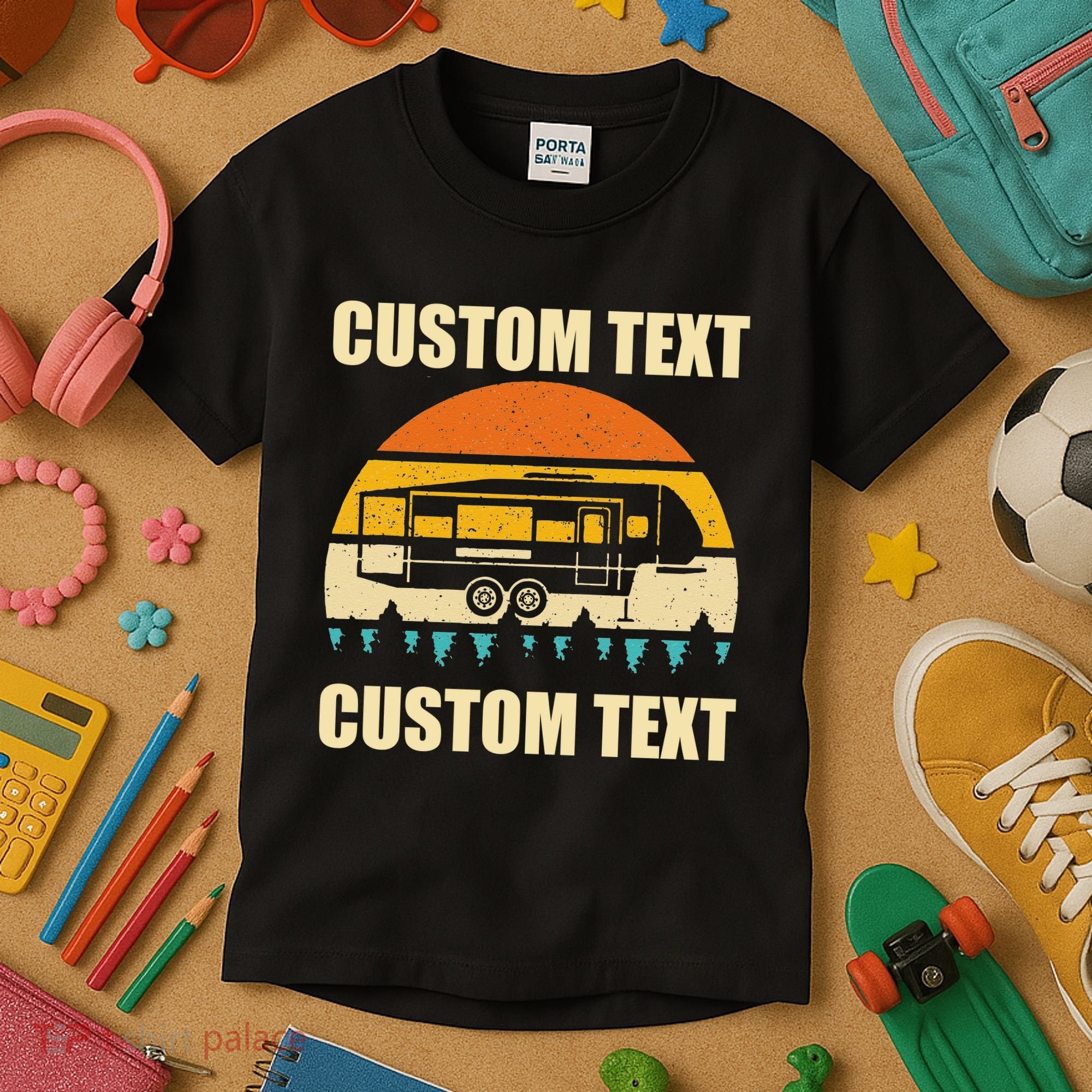 Custom Camper Rv Camping Road Trip Personalize Text Kids T-Shirt