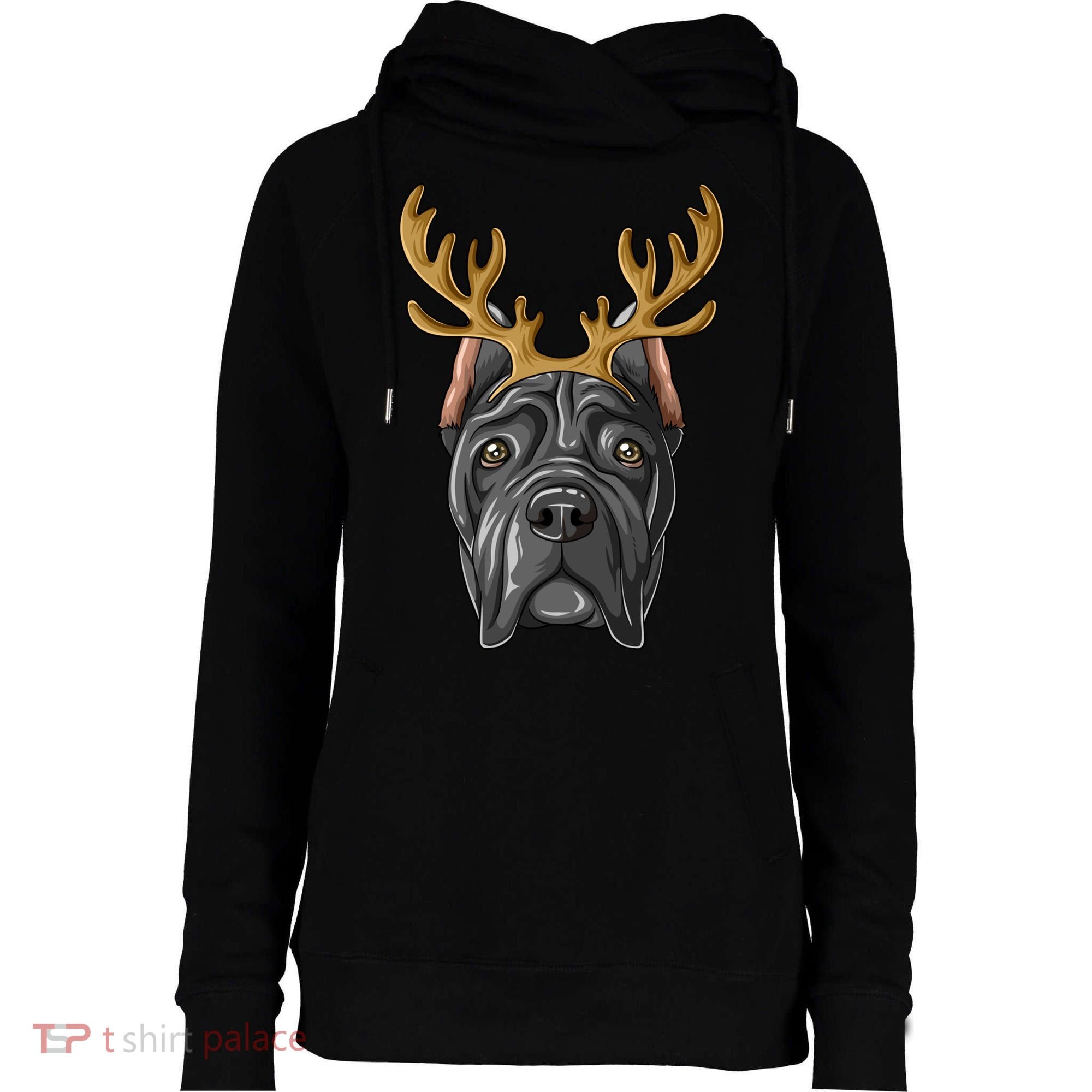 Cane Corso Reindeer Antlers Christmas Cane Corso Gift Womens Funnel Neck Pullover Hood
