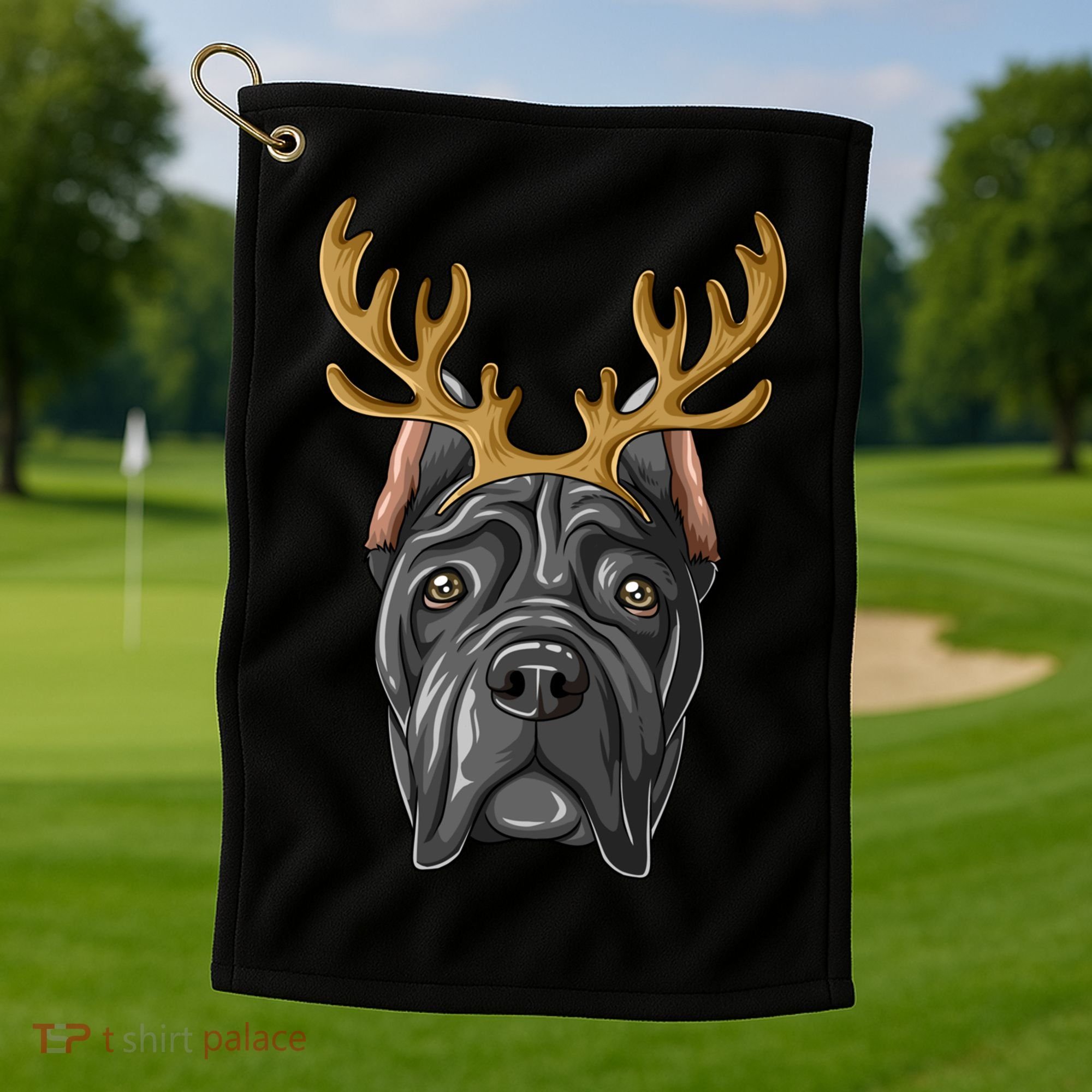 Cane Corso Reindeer Antlers Christmas Cane Corso Gift Golf Towel