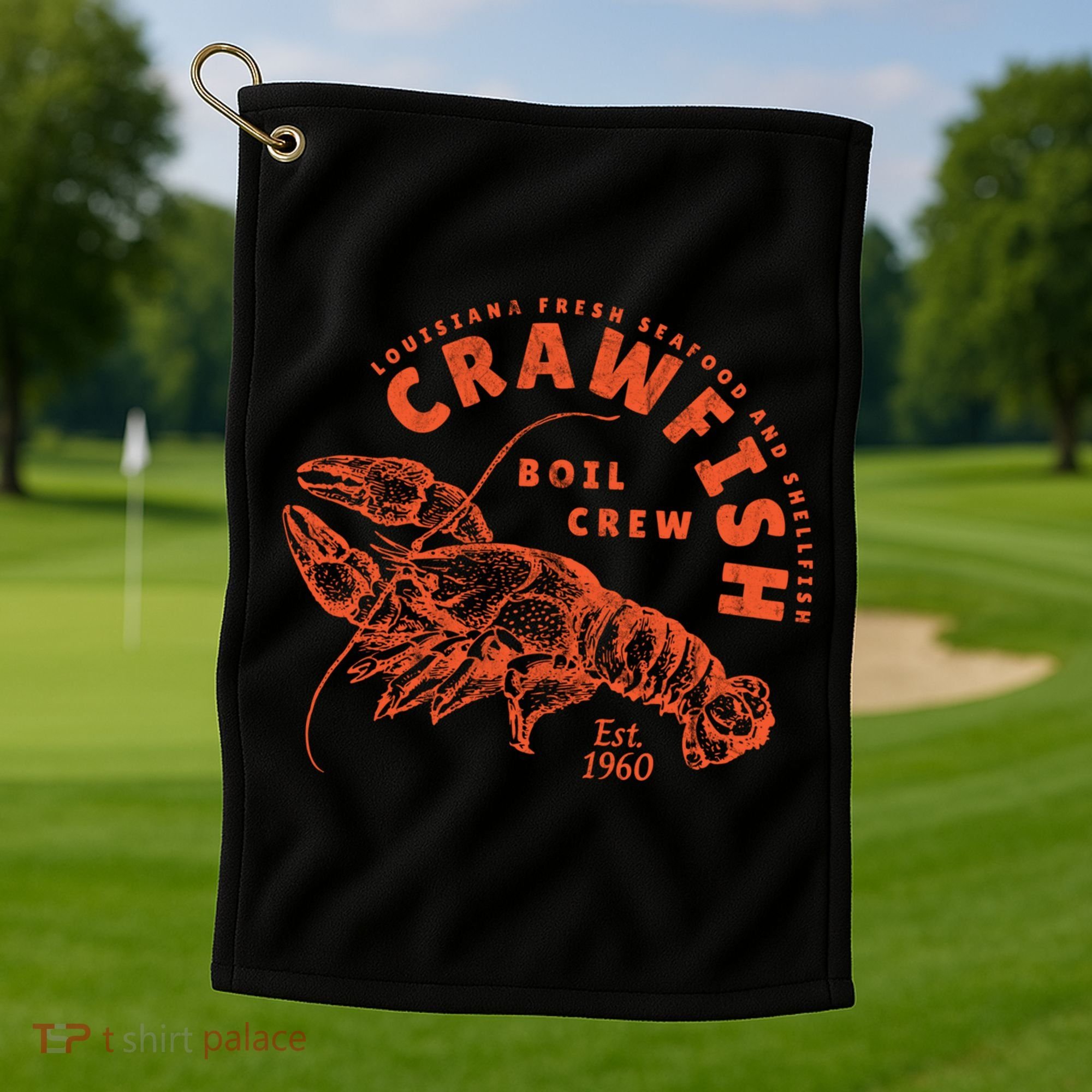 Crawfish Crew Retro Louisiana Cajun Seafood Gift Golf Towel
