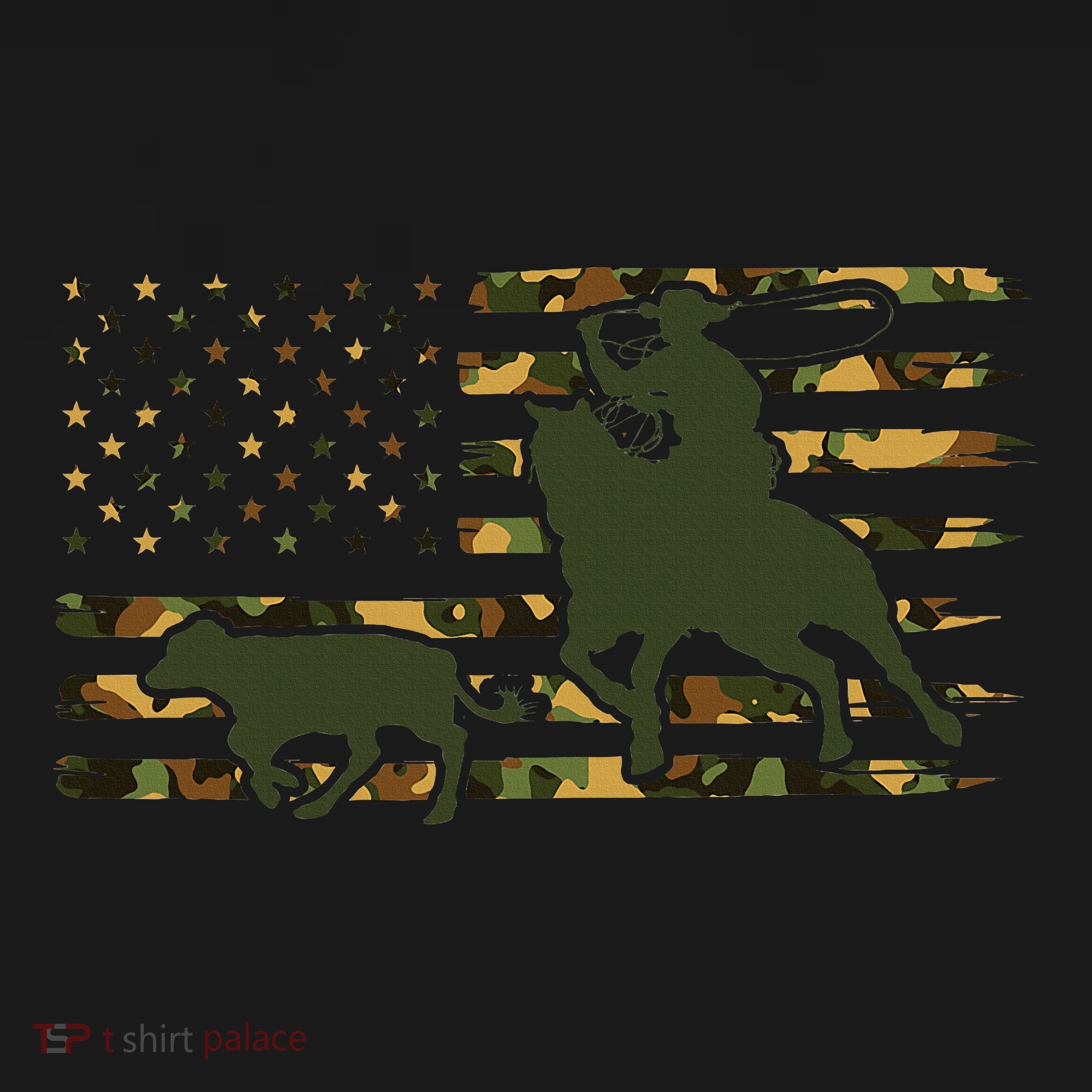 Camo Cowboy Roping Cowboy American Flag Roping Bucket Hat