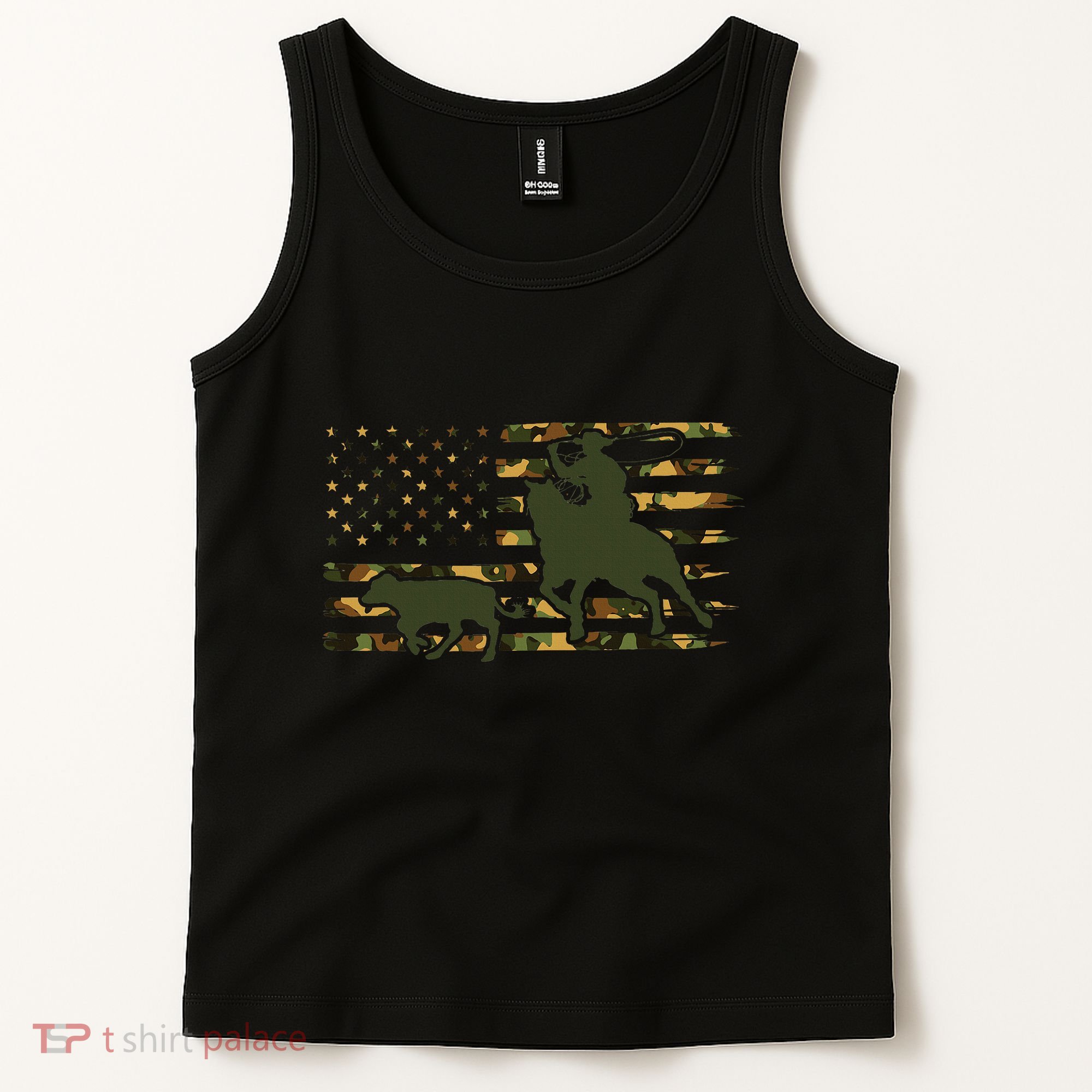 Camo Cowboy Roping Cowboy American Flag Roping Tank Top