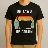 Chonk Cat Retro Style Vintage Meme Oh Lawd He Comin T-Shirt thumb 3