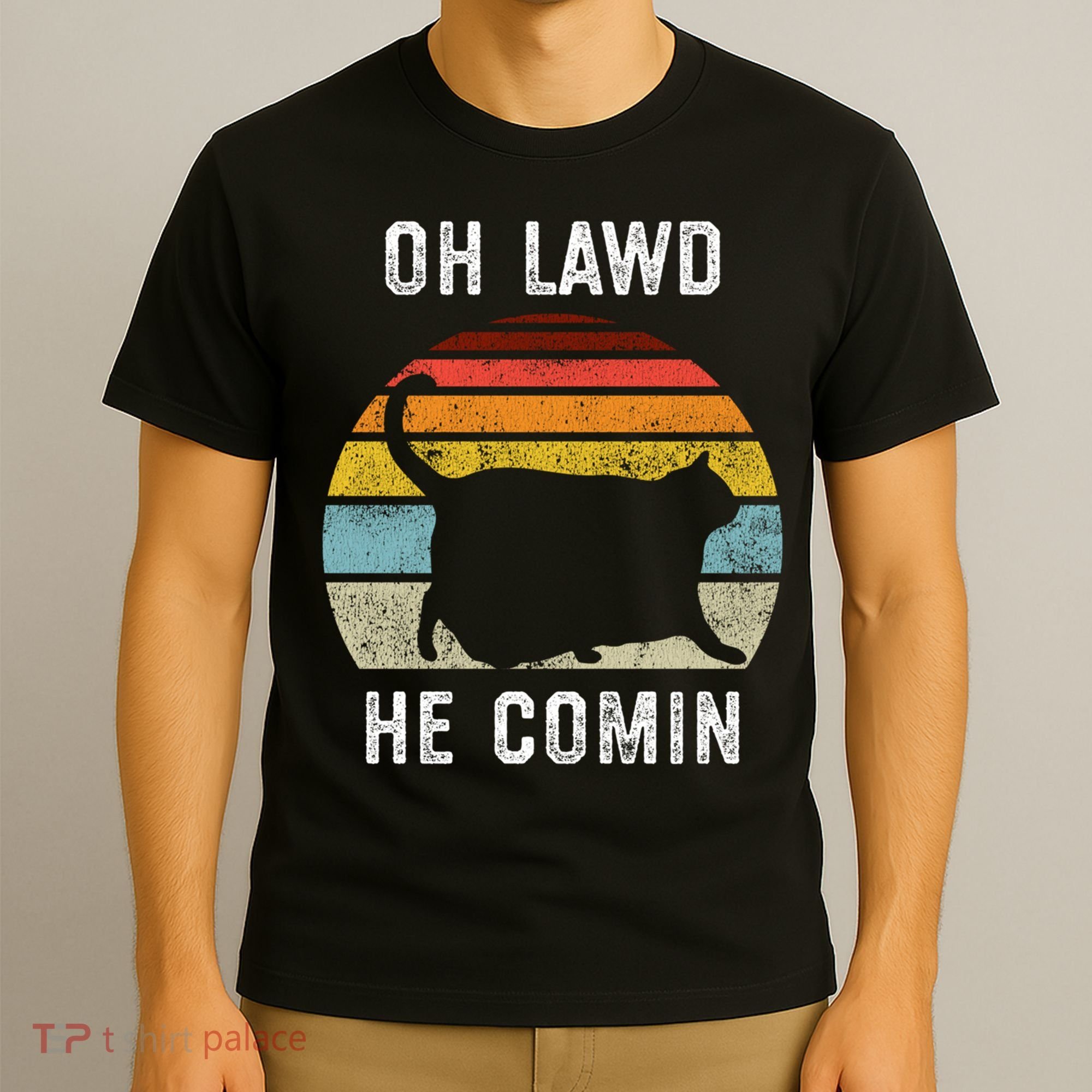 Chonk Cat Retro Style Vintage Meme Oh Lawd He Comin T-Shirt