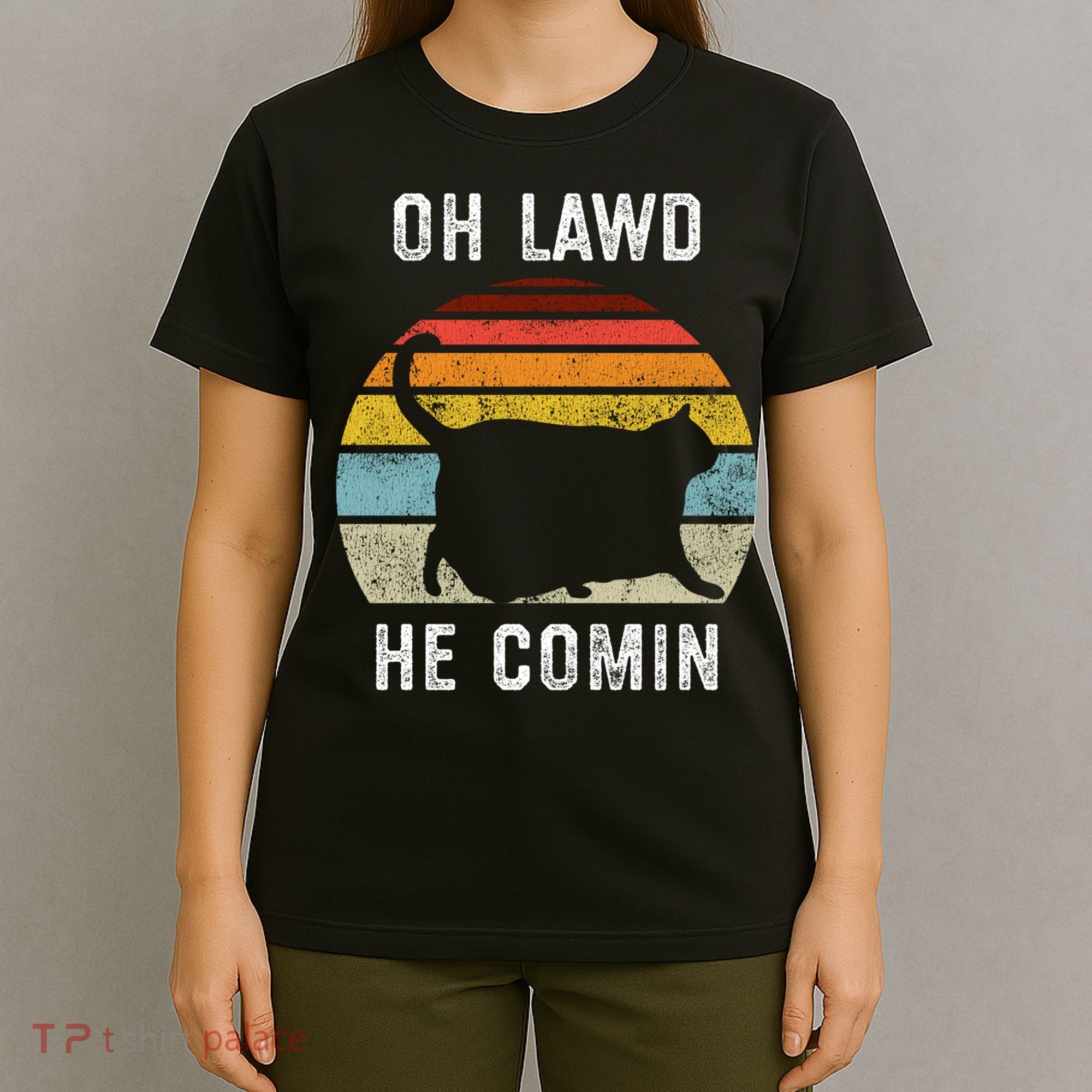 Chonk Cat Retro Style Vintage Meme Oh Lawd He Comin T-Shirt