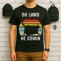 Chonk Cat Retro Style Vintage Meme Oh Lawd He Comin T-Shirt thumb 6