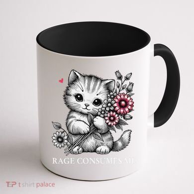 Cute Cat Rage Consumes Me Funny Sarcastic Kitten Flower Coffee Mug back